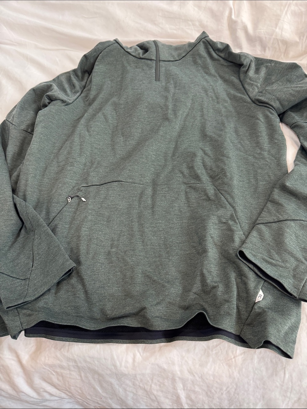On Running Men's Quarter-Zip Pullover Hoodie in Heather Olive Green